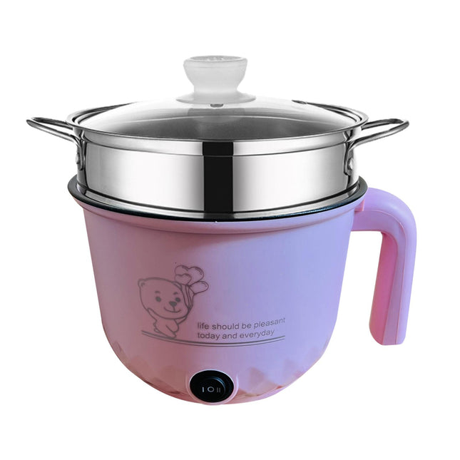 Electric Hot Pot Nonstick 1.8L Kitchen Cooking Appliances for Eggs Fry Ramen with steamer Pink