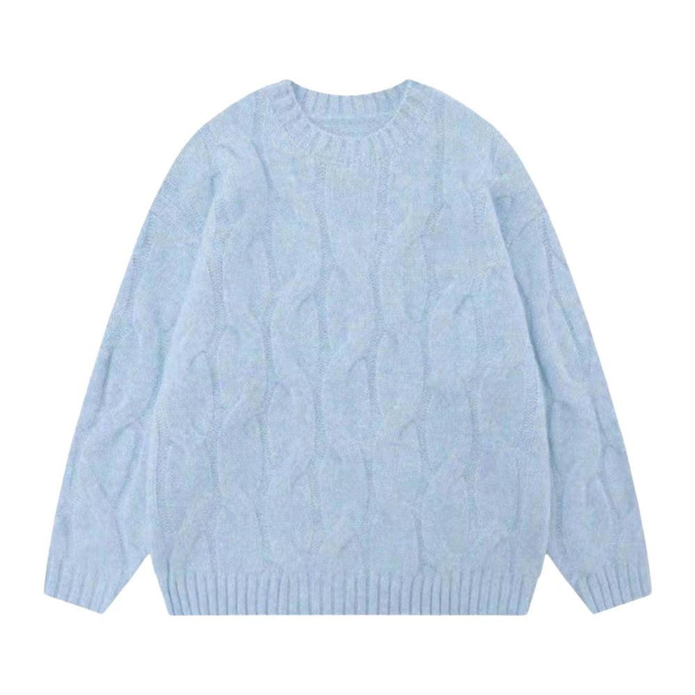 Crofta Women Sweater Knitwear Party Crew Neck Loose Outfits Fashion Knitted Sweater Blue