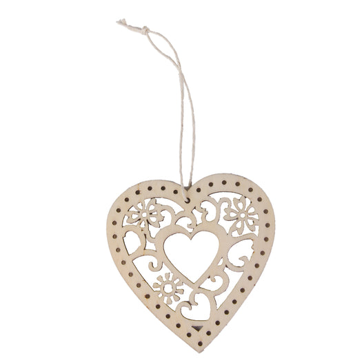 Crofta 10 Laser Cut Flower Wood Heart Tag with String