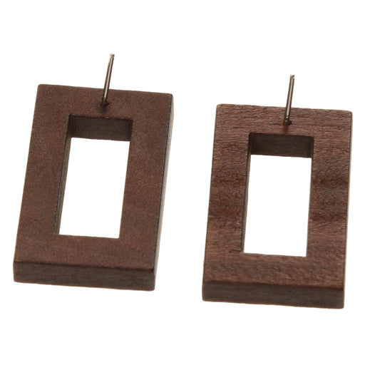 Crofta 2 Pairs Women Brown Vintage Round And Rectangle Hollow Wood Stud Earrings