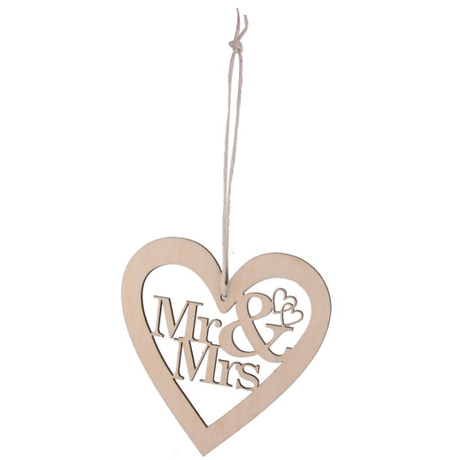 Crofta 10 Laser Cut Mr & Mrs Wood Heart Tag with String