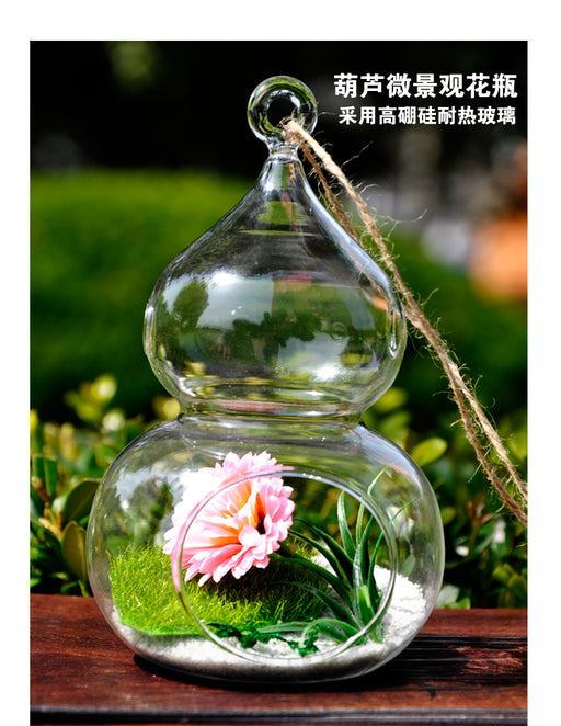 Crofta Calabash Shaped Hanging Glass Flower Vase Bottle Terrarium Container