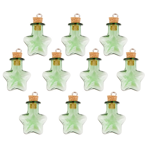 Crofta 10 Glass Cork Five StarJars Vial Wishing Bottle w/ Loop DIY Pendants Green