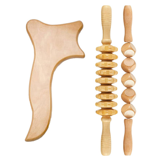 3Pcs Wood Massage Tools Manual Massager Gua Sha Roller Release Muscle