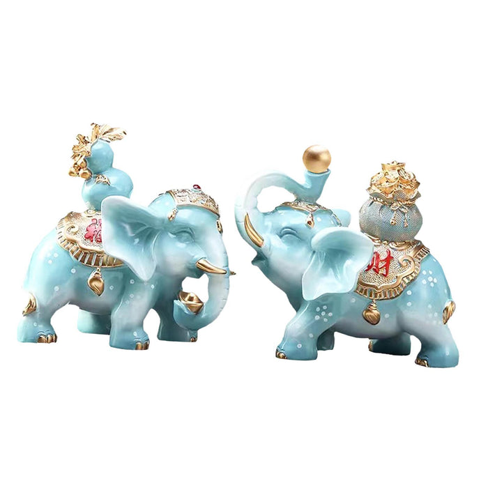 Crofta 1 Pair Good Luck Elephant Statues Table Decoration for Living Room Versatile Blue