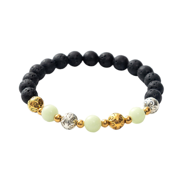 Crofta Luminous Bracelet Ball Beads Bracelet Women Couples Stylish Elastic Bracelet Yellow and Green