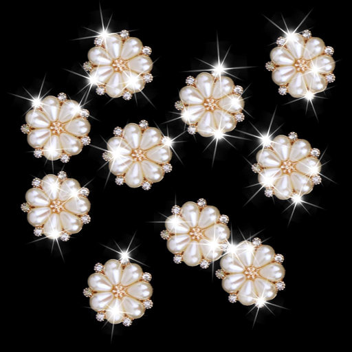 10pcs Pearl Flower Crystal Rhinestone Buttons Embellishments 23mm