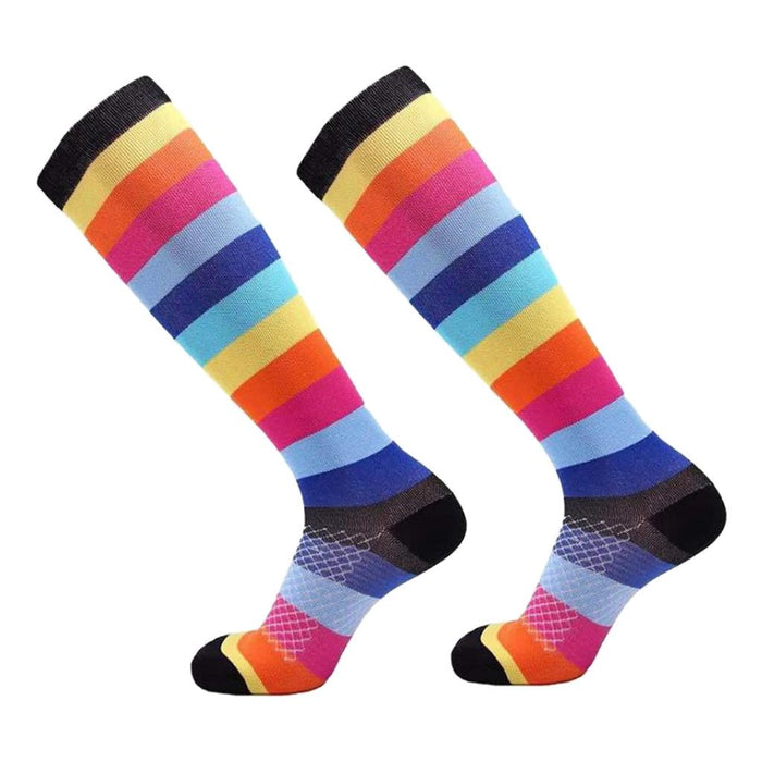 Crofta 1 Pair of Running Sports Leg Support Sleeves Compression Socks M S Rainbow