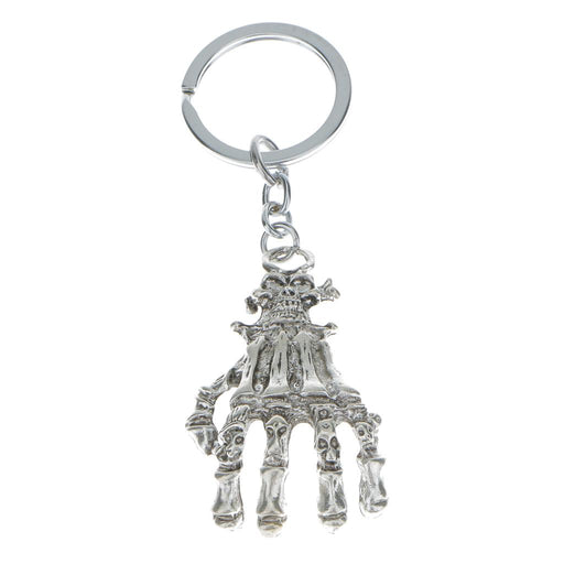 1pcs Round Silver Split Key Ring Key Holder w. Punk Skull Skull Hand Pendent