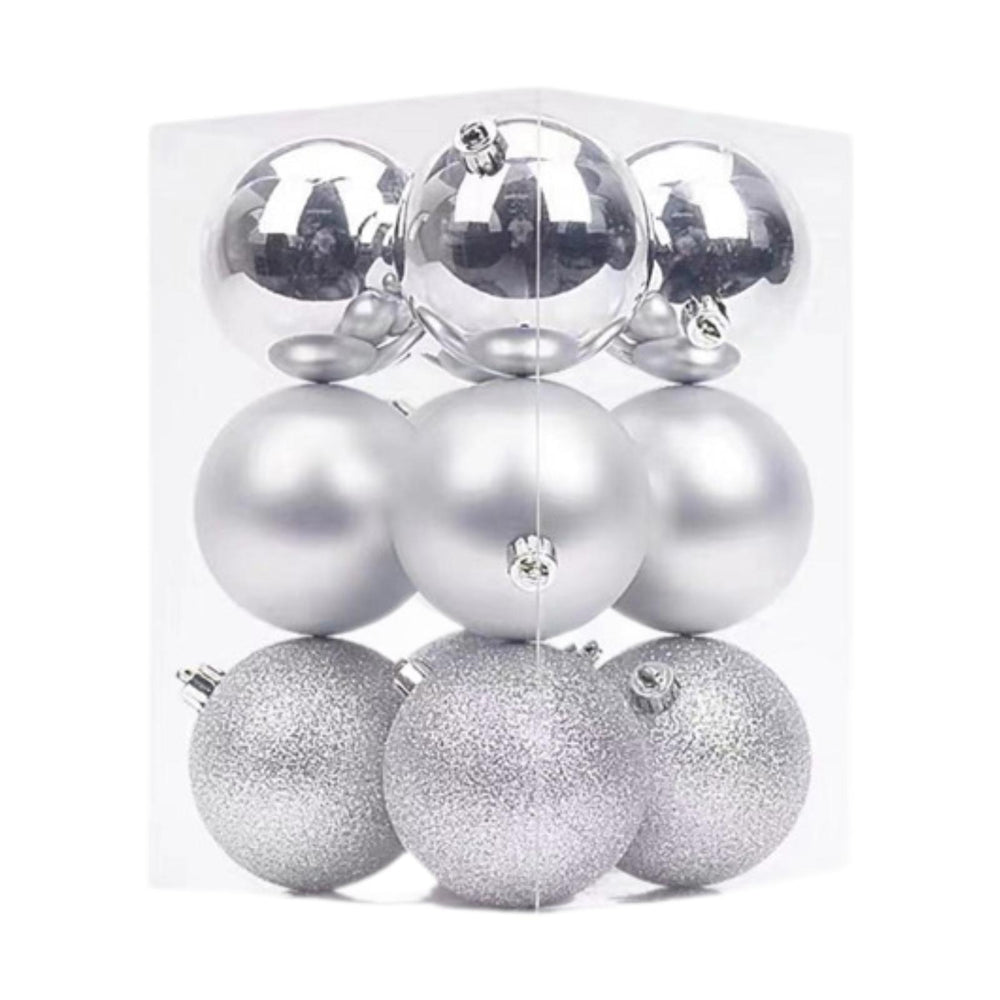 Crofta 12Pcs Christmas Ball Ornaments 8cm DIY with Hanging String Hanging Ornaments Silver