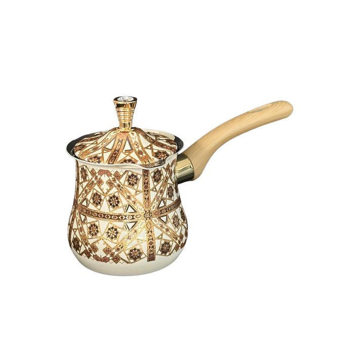 Stainless Steel Turkish Coffee Pot with Lid Melting Butter and Chocolate Pot 550ml Brown Pattern