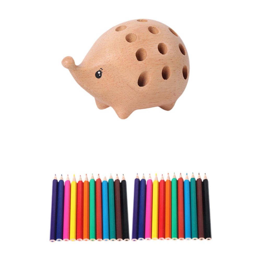 Crofta Hedgehog Wooden Pencil Holder Stationery Supplies for Desktop School Cabinet