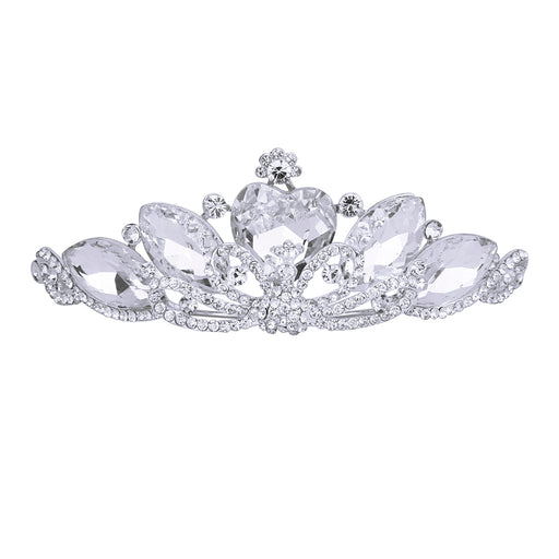 Crofta Women Girls Ladies Fashionable Large Crystal Flower Rhinestone Crown Headband Tiara Wedding Bridal Engagement Party Supplies