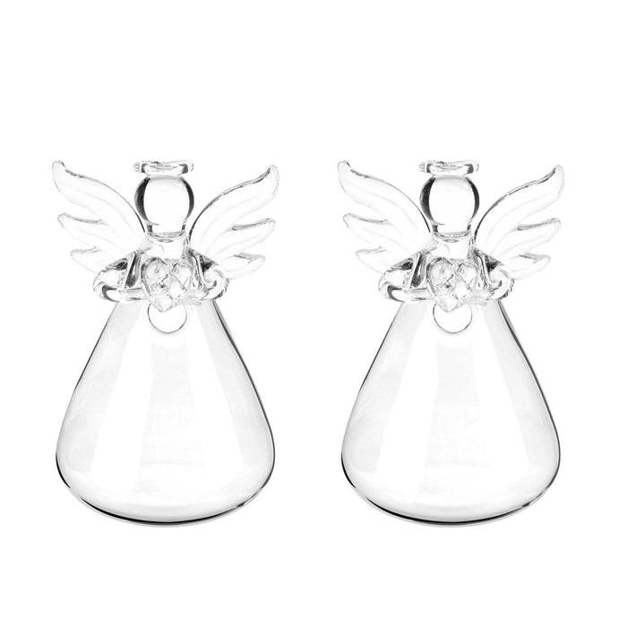 Crofta 2Pieces Hanging Glass Hydroponic Flower Vase Terrarium Container Angel Decor