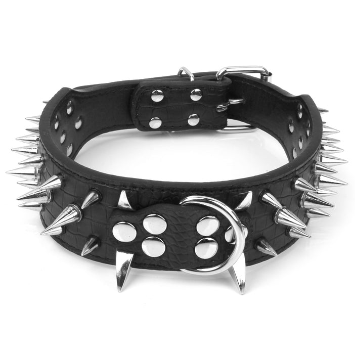 Crofta 5 Holes Adjustable PU Leather Spikes Cool Design Dog Collar Pet Supplies Black L