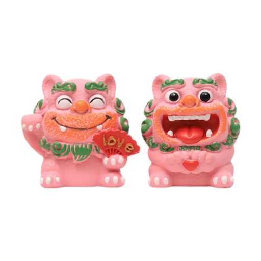 Crofta 2 Pieces Little Lion Fortune Statues Housewarming Gift Cute Decoration Pink