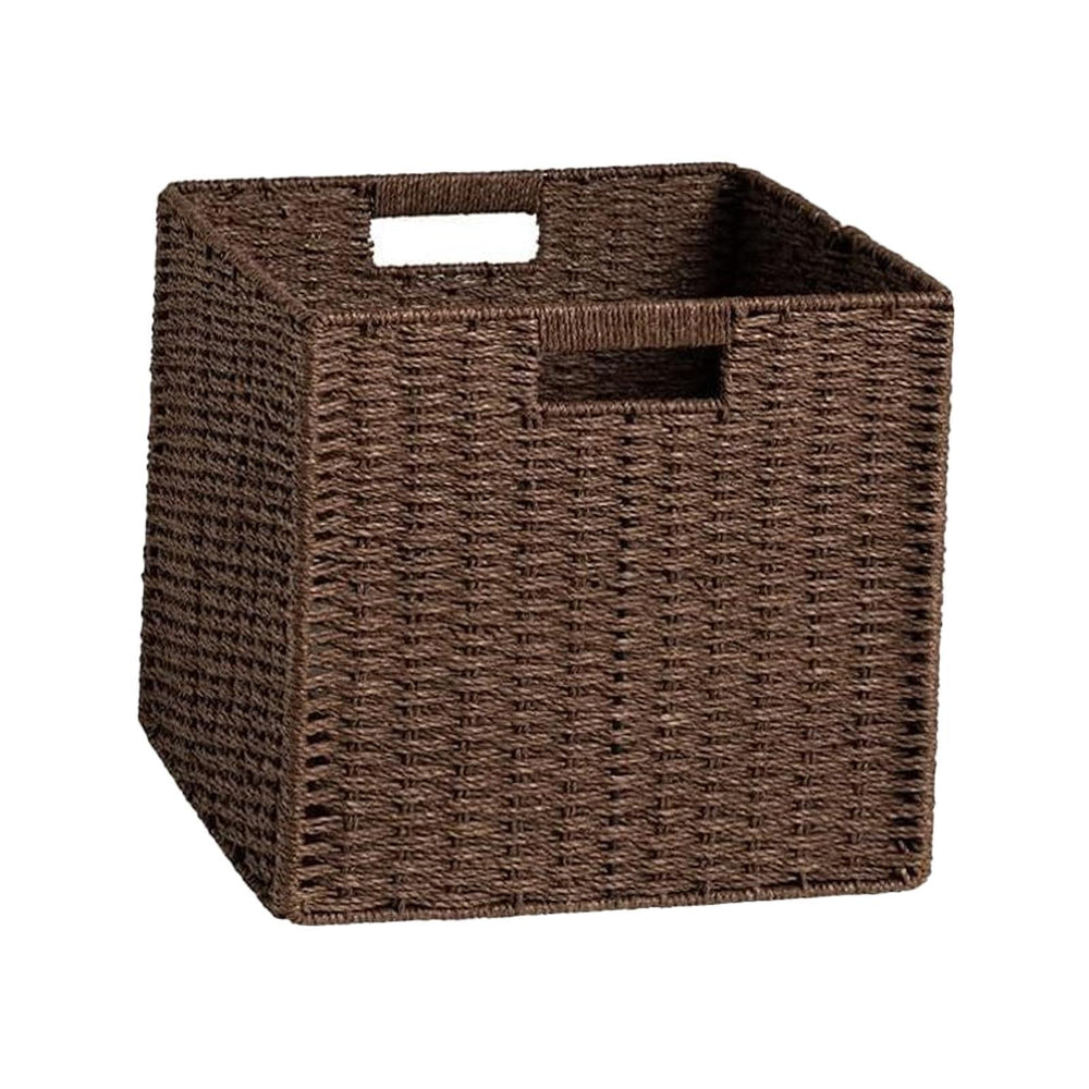 Crofta Woven Storage Basket Folding Sundries Organizer for Apartment Household Dorm Dark Brown 1pcs