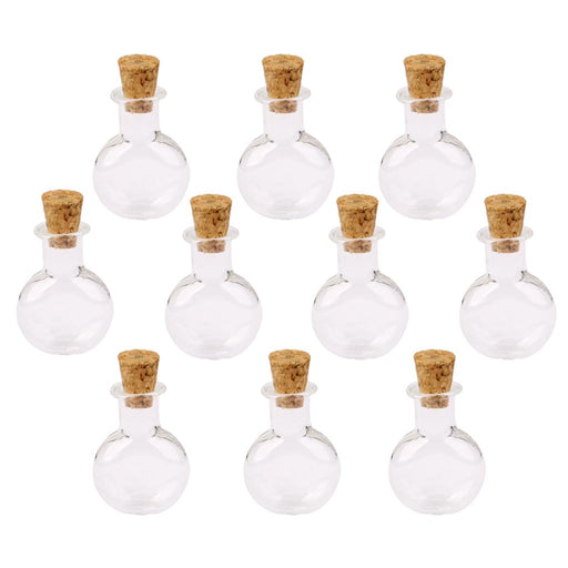 Crofta 10pcs Clear Mini Glass Bottle Vials Bottle Pendant with Cork - Flat Round