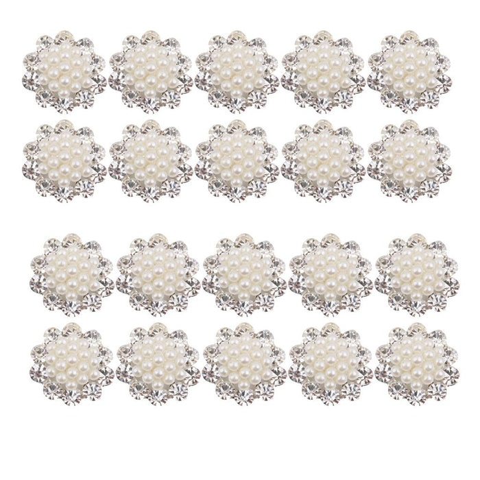 Crofta 20 Pieces Crystal Diamante Pearl Brooch Button DIY Wedding Bouquet Decor