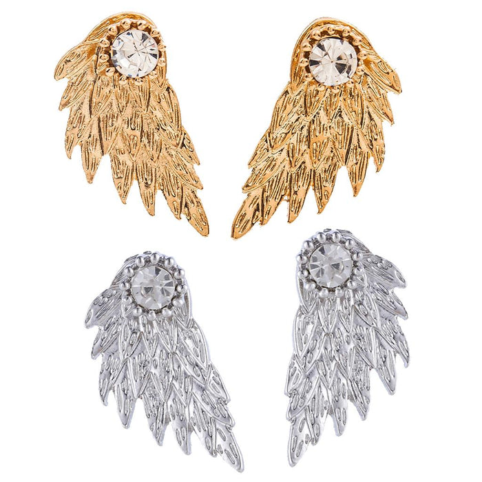 Crofta 2 Pairs Fashion Women Angel Feather Wing Earrings Rhinestone Dangle Ear Stud