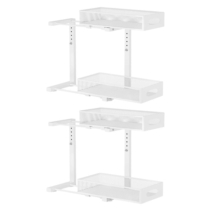 Under Sink Organizer Space Saving 2 Tier Pull Out for Pantry Cabinet Kitchen White 2pcs