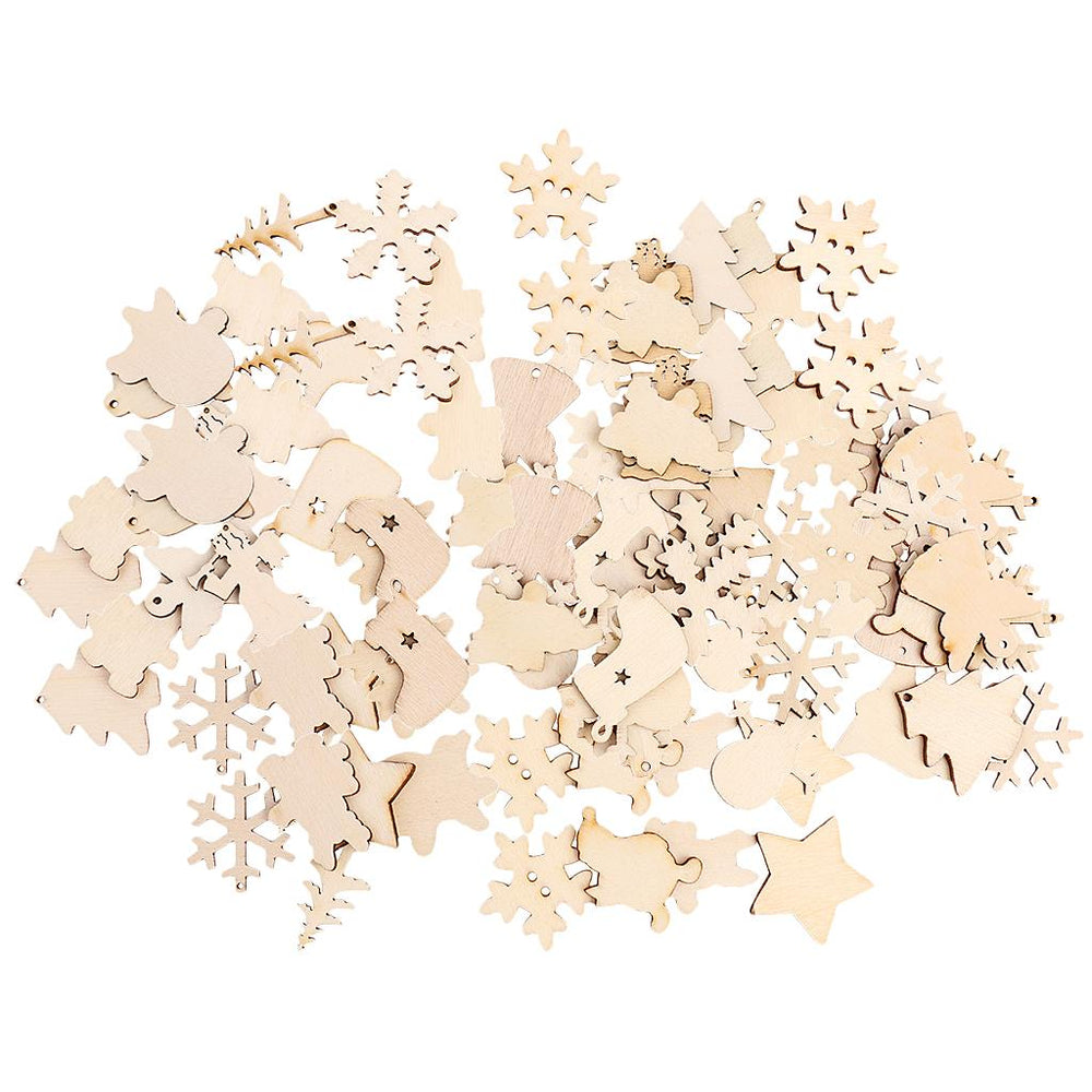 Crofta 100x Wood  Xmas Decoration Ornament Tree Scrapbooking Embellishment