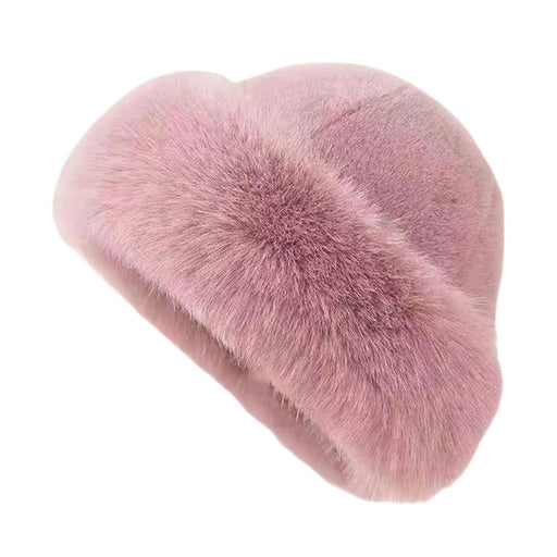 Winter Faux Fur Hat for Women Warm Cossack Russian Hat for Ski Walking Bean Paste Color