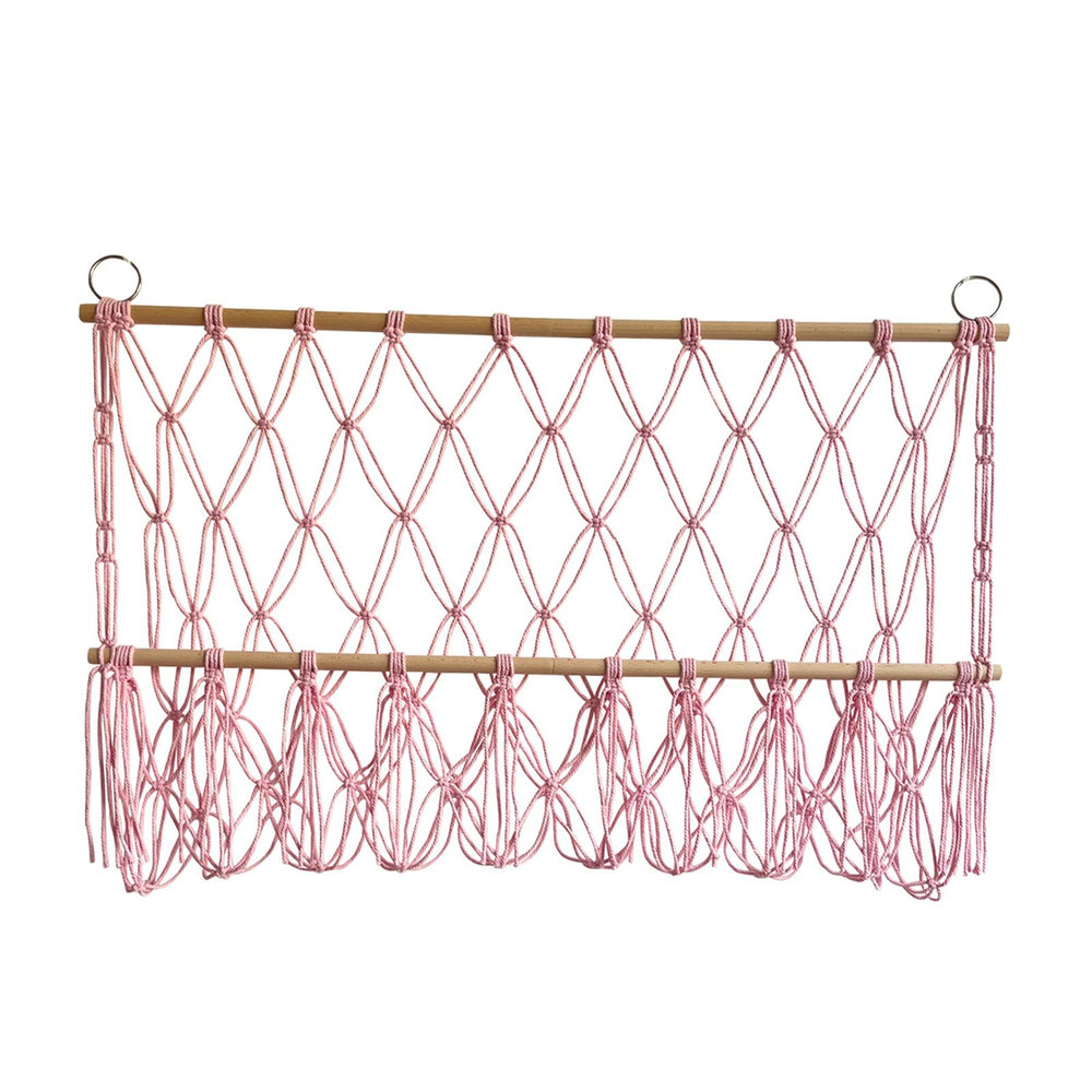 Wall Hanging Net Toy Storage Organizer Durable Handwoven Plush Toy Organizer Pink