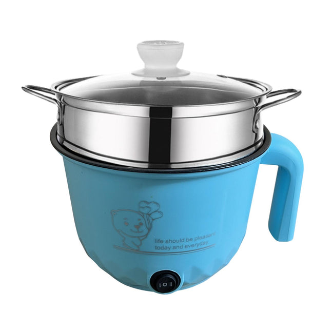 Electric Hot Pot Nonstick 1.8L Kitchen Cooking Appliances for Eggs Fry Ramen with steamer Blue