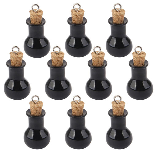 Crofta 10 Glass Cork Bottle Flat Bulb Jars Vials Wishing Bottles DIY Pendant Black