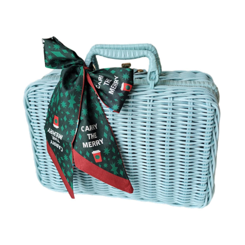 Hand Woven Rattan Basket Food Storage Basket for Kitchen Bathroom Restaurant blue