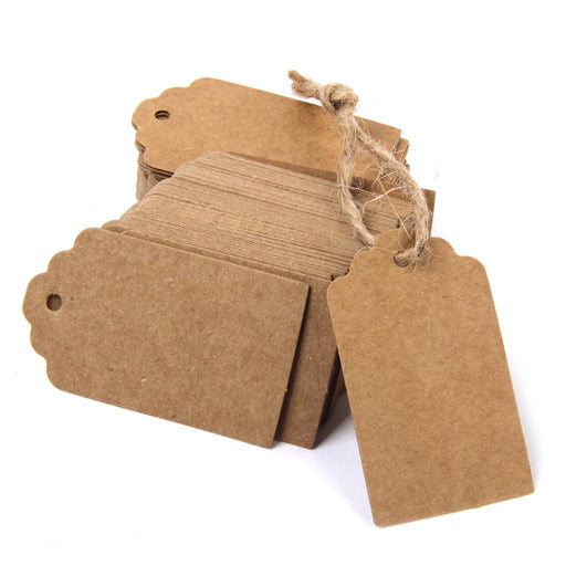 Crofta 100pcs Phenovo Kraft Paper Blank Card DIY Gift Tags Rectangle Label Brown