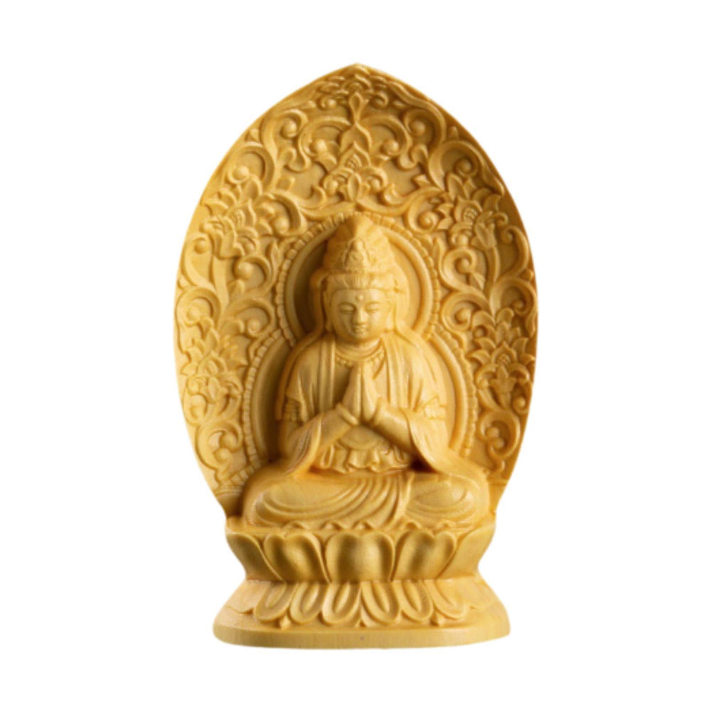 Crofta Wood Carving Guanyin Sitting Statue Handmade Height 7cm for Wall Shelf Decor Style A