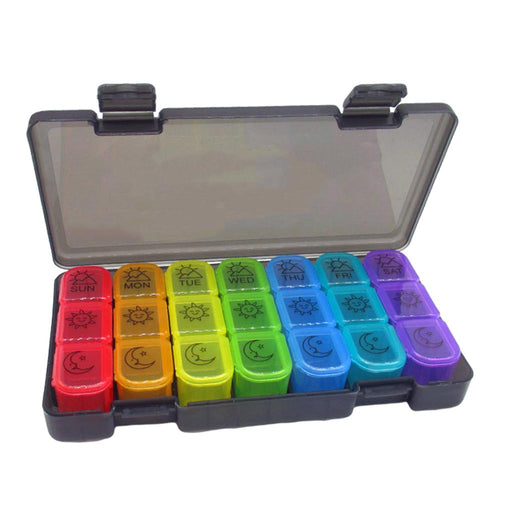 Weekly Pill Organizer Large Travel Medicine for Supplements  black colorful