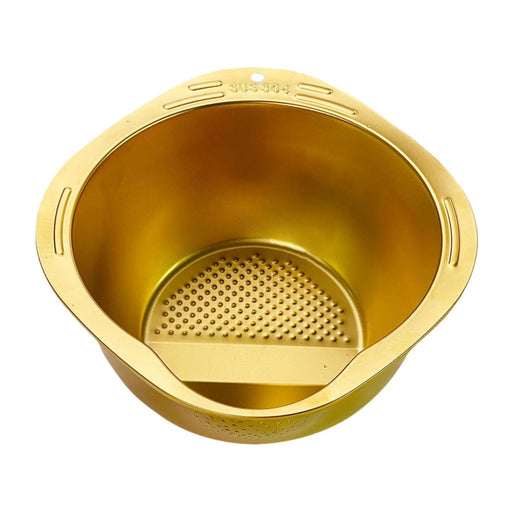 Rice Washer Strainer Bowl Stainless Steel with Side Drainers for Fruits Rice Gold