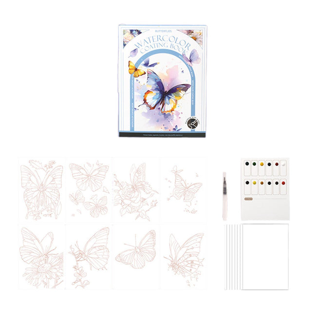 Crofta Watercolor Paint Book DIY Crafting Watercolor Coloring Book for Party Favors Butterfly