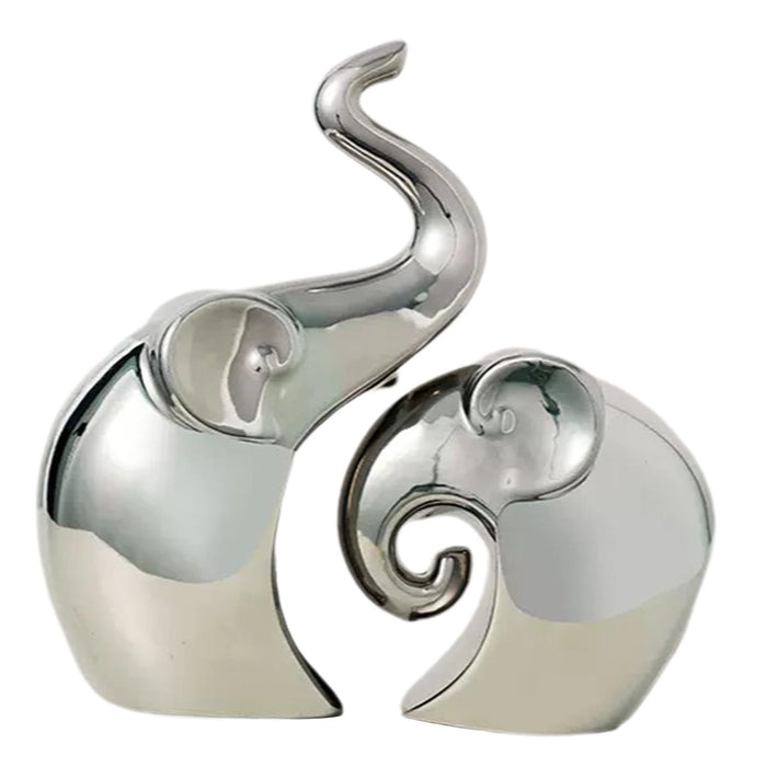 Crofta 2 Pieces Couple Elephant Statues Decorative Figurines for Desk Cabinet Shelf Silver