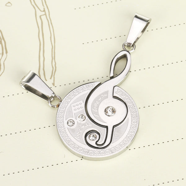 Crofta 1 Pair Lover Couples Music Symbol Stainless Steel Pendant