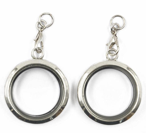 2PCS 30mm Silver Round Magnetic Glass floating Alloy Locket Charms