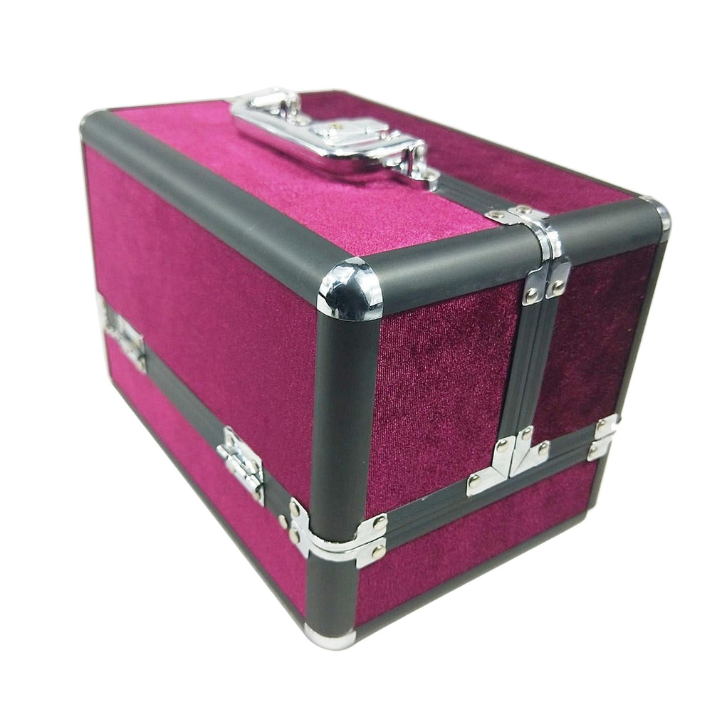 Crofta Aluminum Makeup Case Waterproof Cosmetic Tool Box for Women Girl Makeup Tool rose red