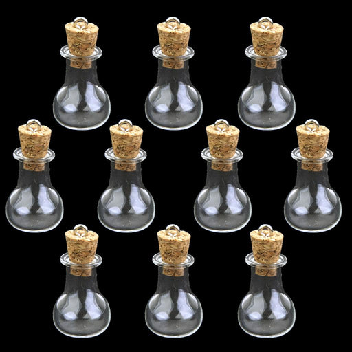 Crofta 10pcs Glass Cork Bottle Jars Vials Wish Bottles DIY Pendant Flat Bulb