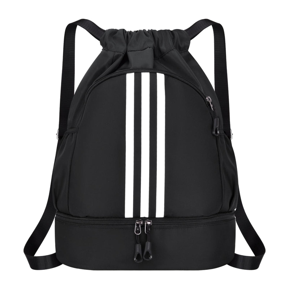 Drawstring Backpack Adjustable Shoulder Straps for Women Men String Swim Bag Black