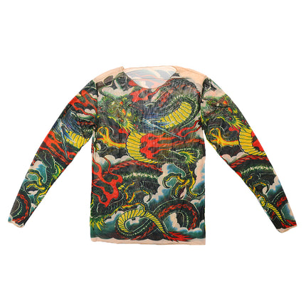 Crofta Vigorous Tiger Pattern Mesh Tattoo Shirt Long Sleeve Tattoo Apparel