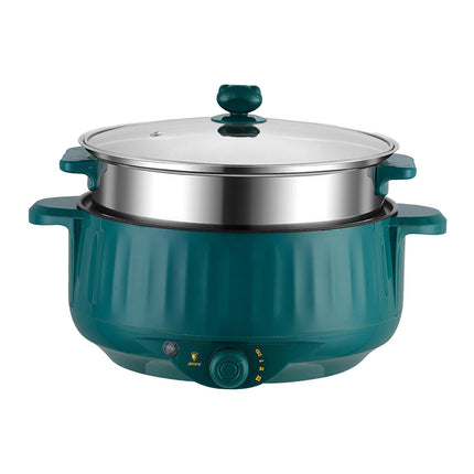 Crofta Electric Cooking Pot Nonstick Portable Electric Skillet for Pasta Eggs Green  with Steamer