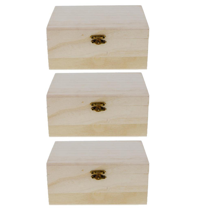 Crofta 3 Pieces Wooden Jewelry Storage Box Wood Crafts Case Art Decor Kids DIY Toys