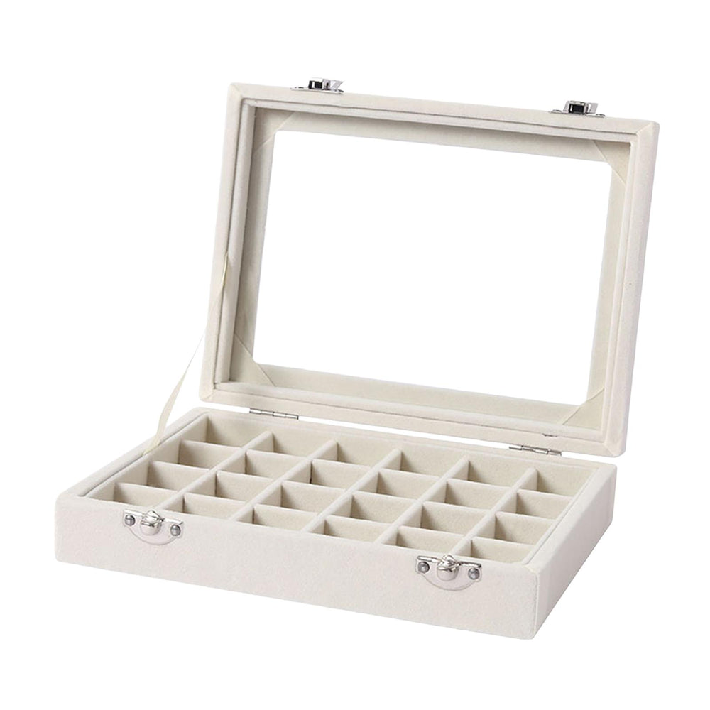 Crofta Velvet Jewelry Box Jewelry Storage Box Elegant Rings Earrings Organizer Tray 24grids