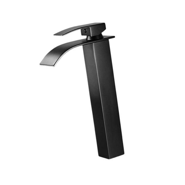 Crofta Waterfall Spout Bathroom Sink Faucet Single Lever for Washroom Sturdy Modern Black 30.4cm Tall