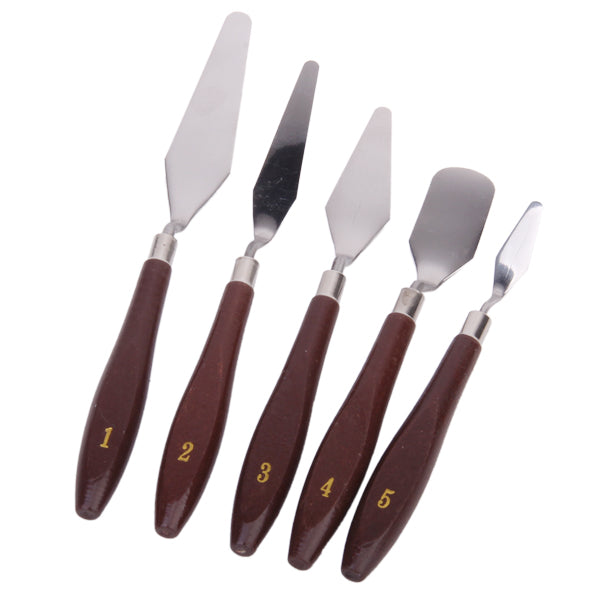 Crofta A Set of 5pcs Stainless Steel Spatula Palette Knife with Wooden Handle