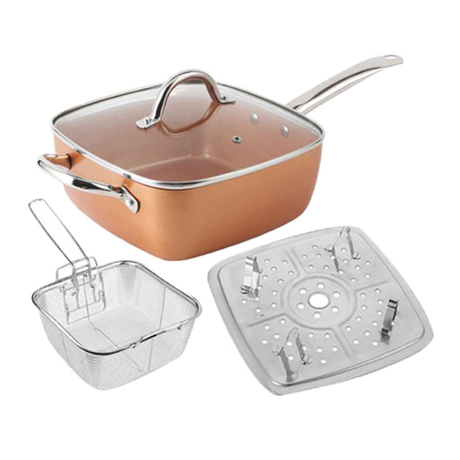 Crofta Chef Cookware, Non Stick Pan, Deep Square Pan, Fry Basket 4pcs