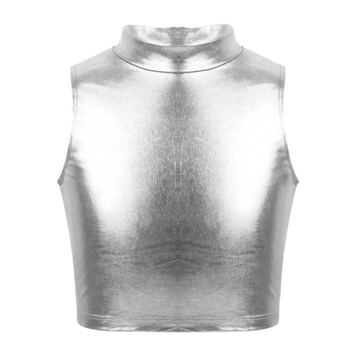 Women Sleeveless Crop Tank Tops Crop Tops for Stage Performance Ballet Party M Silver